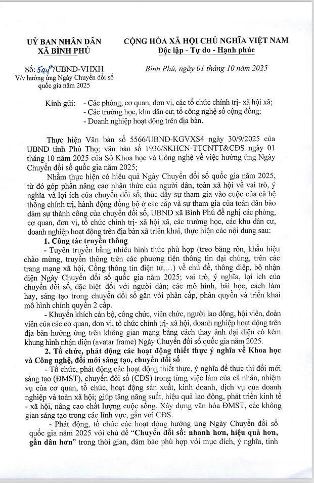 Xã Bình Phú hưởng ứng ngày chuyển đổi số Quốc Gia năm 2025
