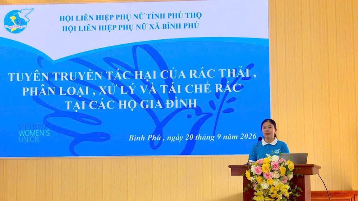 Hội LHPN xã Bình Phú truyền thông về phân loại và xử lý rác thải tại nguồn năm 2026.