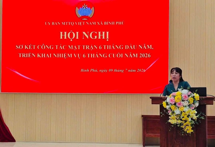 Ủy ban MTTQ xã Bình Phú sơ kết công tác 6 tháng đầu năm, triển khai nhiệm vụ 6 tháng cuối năm 2026.