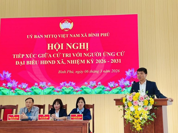 Hội nghị tiếp xúc giữa cử tri với người ứng cử đại biểu HĐND xã Bình Phú khóa II, nhiệm kỳ 2026 – 2031, đơn vị bầu cử số 2