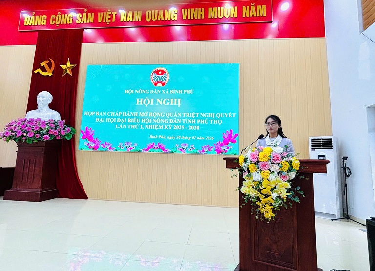 Hội Nông dân xã Bình Phú tổ chức Hội nghị Ban Chấp hành mở rộng quán triệt, triển khai Nghị quyết Đại hội Đại biểu HND tỉnh Phú Thọ lần thứ nhất, nhiệm kỳ 2025 – 2030; đánh giá kết quả công tác hội và phong trào nông dân tháng 1/2026, triển khai phương hướng nhiệm vụ tháng 2/2026, triển khai một số nhiệm vụ trọng trước, trong, sau tết nguyên đán Bính Ngọ