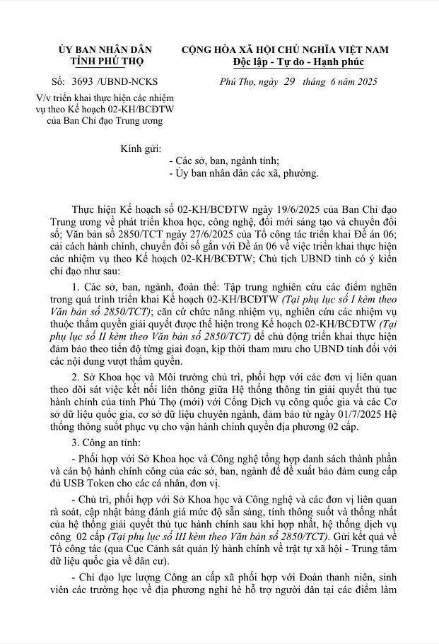  UBND tỉnh Phú Thọ triển khai thực hiện các nhiệm  vụ theo Kế hoạch 02-KH/BCĐTW   của Ban Chỉ đạo Trung ương
