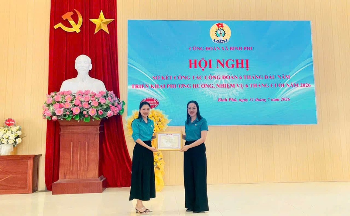 Công đoàn xã Bình Phú tổ chức Hội nghị sơ kết công tác Công đoàn 6 tháng đầu năm, triển khai nhiệm vụ trọng tâm 6 tháng cuối năm 2026.