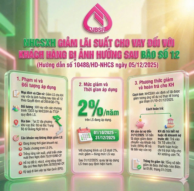 GIẢM 2% LÃI SUẤT CHO KHÁCH HÀNG VAY VỐN CHÍNH SÁCH BỊ ẢNH HƯỞNG BÃO SỐ 12